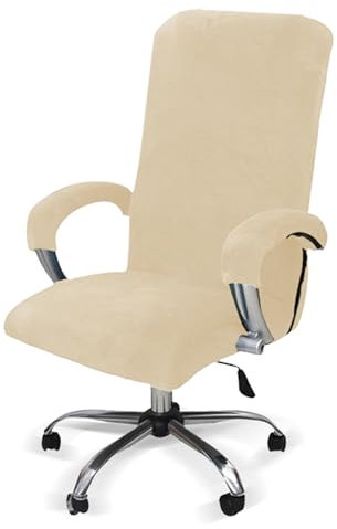 LIFEDX Samtplüsch Bürostuhl Bezug mit Armlehne Einfarbig,Stretch Bezug für Bürostuhl Elastische Stuhlhussen Spandex Office Computer Stuhlbezüge Abnehmbare für Bürostuhl Stuhlhussen-Beige||XL