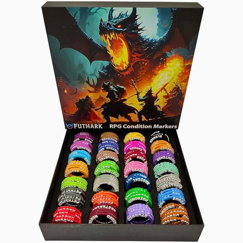 Futhark DND Condition Rings Set:112 Vibrant DND Condition Markers to Eliminate Confusion - Great DND Gift in Exceptional Storage Box - RPG Accessories for Unforgettable Dungeons and Dragons Nights
