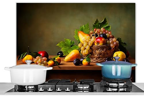 KitchenYeah© Pannelli Paraschizzi x Cucina Lastra in Alluminio 90x60 cm Alzatina Paraspruzzi Pannello per Cucine Rustico - Cestino - Frutta - Natura Morta