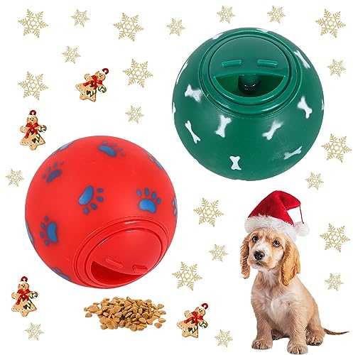 2 Stück Weihnachten Interaktives Hundespielzeug Ball Leckerli-Spender Ball Spielzeug Kauspielzeug Hundeball Spielzeug für Langeweile Zahnreinigung Training Bälle Kleine Mittlere Große Haustiere Welpen