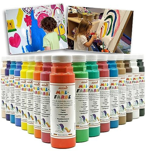 malmit Play Temperafarben Malfarben Bastelfarben Schulmalfarben Seidenmatt 17er XXL Set je 250ml