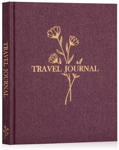 Lanpn Travel Photo Journal Notebook for Women Men, Linen Travel Log Diary Scrapbook Memory Book with Prompts, Anniversary Journals Traveling Gifts (Purple, 110 Pages)