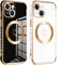 Pnakqil Coque Magnétique pour iPhone 15, Compatible avec MagSafe, Silicone Antichoc Housse, Étui avec Motif Coeur et Bordure Dorée pour iPhone 15 6.1, 2 Packs Noir et Blanco