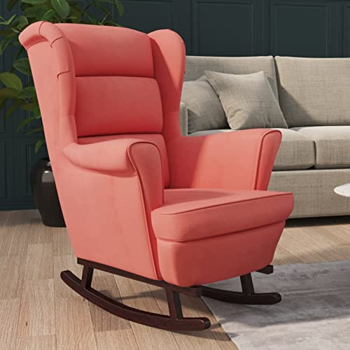 Homgoday Chaise à bascule avec jambes massives de Hevea Rose en velours, chaises d'extérieur, chaises de salle à manger pour jardin, ameublement de chaises de jardin, mobilier d'extérieur, terrasse