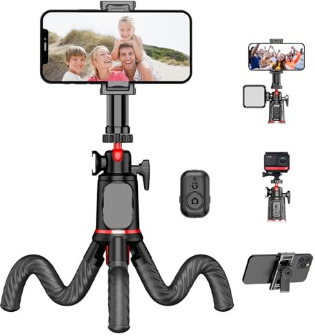 Fotopro Mini trépied flexible extensible avec perche d'extension compatible avec appareils photo Canon, Nikon, Sony et téléphone