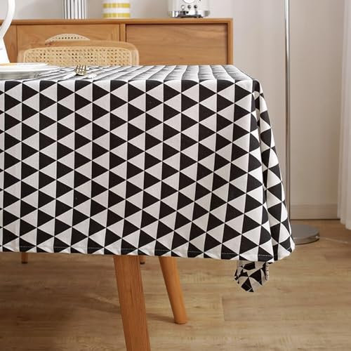 Tischdecke Landhausstil Abwaschbar, Polyester Dreieckiges Karomuster Tischtuch für Esszimmer, Garten, Party, Hochzeiten oder Haushalt, Schwarz-Weiss, Stil 2, 140 x 220 cm