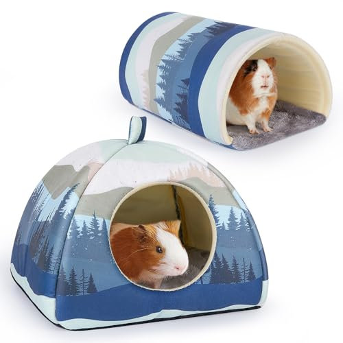 Glittme Meerschweinchenversteck Weiches Bett und Tunnel, 2 Pack Waschbarer Tunnel mit Hauszubehör für Hamster, Kaninchen, Hase, Kleintier