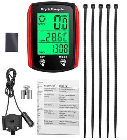 Fahrradcomputer, kabelgebunden, wasserdicht, Fahrradtacho, LCD-Computer, Geschwindigkeit, Kilometerzähler, Fahrradcomputer (rot)