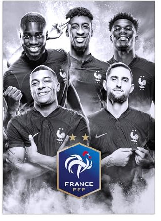 Displate - Poster en Métal - Fédération Française de Football - L'équipe de France - FFF Noir Mbappe squad noir hauteur 45 cm largeur 32 cm.