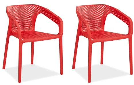 Homestyle4u Gartenstuhl stapelbar Kunststoff rot 2er Set mit Armlehnen wetterfest Gartenmöbel Stühle