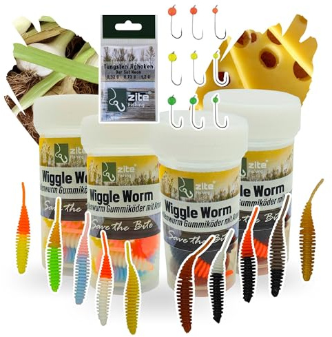 Zite Fishing Wiggle Worm Mix 10 Stück – Lamellen-Gummiwurm für Ultra Light | Forellen Angeln - 5,5cm Gummiköder & Phthalatfrei