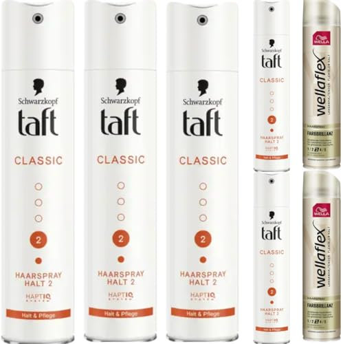 Mit Pufai Grocery, Wellaflex Haarspray Farbbrillanz 250 Mililiter x 2 STÜCK + Taft Haarspray Classic Halt & Pflege Halt 2 Spray Haarspray 250 Mililiter x 5 Stück