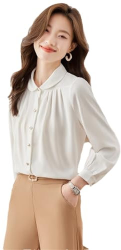 Camicette da Donna Eleganti con Colletto alla Peter Pan Camicie da Lavoro da Ufficio Camicia Blu Navy White XL