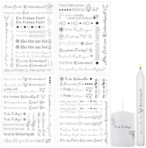 Bolosa 4 Stück Kerzentattoos, Kerzentattoos Weihnachten, Kerzen Tattoo, Weihnachten Deko, Wasserschiebefolie Kerzen, Weihnachten D