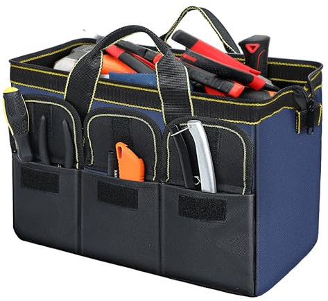 AIRAJ 18 Inch Large Tool Bag with Mulit-Pockets/600D Fabric/Large Capacity/Wear-Resistant Tool Storage Bag Organiser,44x24x29.5cm Waterproof Tool Storage Bag for Tradesman, Electrician, Repairman