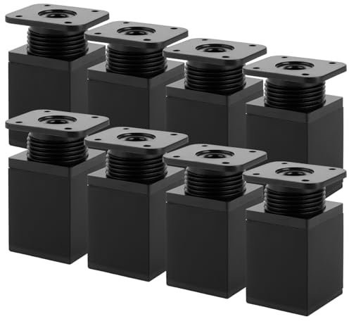 AKOLAFE Lot de 8 pieds de meubles réglables de 6 cm de haut - En métal noir - Réglable en hauteur - Charge lourde : 30 kg - Pieds pour meubles, armoire avec vis pour canapé, bureau, armoire TV