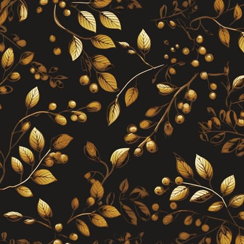 XRUIBZI Black Floral Wallpaper Peel and Stick Wallpaper Gold Leaf Wallpaper Stick and Peel Colorful Contact Paper for Cabinets Waterproof Self Adhesive Wall Paper for Kitchen Countertop 44.5cmx300cm