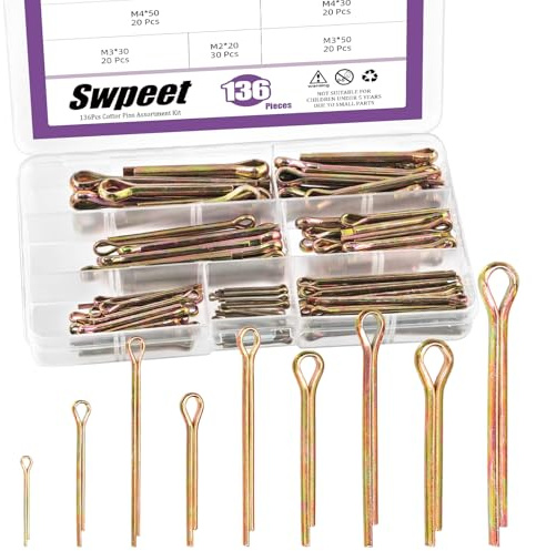 Swpeet 136Pcs 9 Size M2 M3 M4 M5 M6 Colored Zinc Plated Cotter Pin Assortment Kit, Straight Pins Hair Pin Hitch Pin Split Pin Holds Pins R Clips Fastener Clips for Lock System