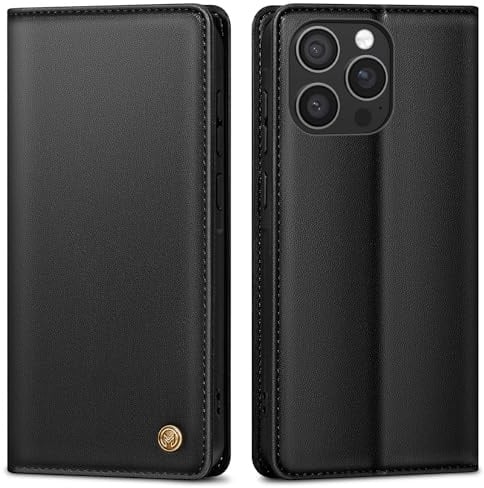 AIMOYU Handyhülle für iPhone 16 Pro Hülle,Premium Lederhülle Schutzhülle Tasche für iPhone 16 Pro Hülle Wallet Kartenfach Standfunktion Flip Case für iPhone 16 Pro Klappbar, Schwarz