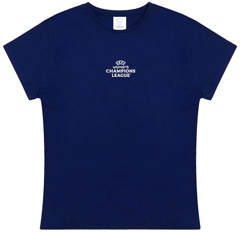 UEFA Maglietta da donna Champions League – S/M/L/XL, blu navy, UWCL, prodotto con licenza ufficiale, girocollo, 100% cotone, ottima idea regalo per calcio