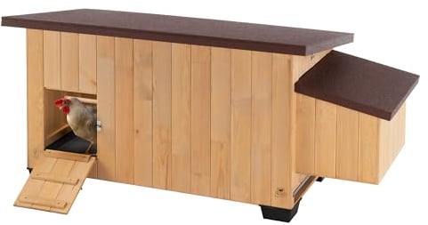 Ferplast Hühnerstall, KOCCA 120 FSC Holzgehege, Geeignet für bis zu 6 Hühner, Eierfach, Herausnehmbare Schale, Öffnbares Dach, Isolierende Füße, Leichte Reinigung, 163,5 x 72 x h 77 cm