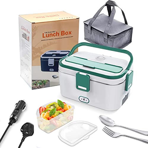 Rightwell Heated Lunch Box, 1.8L Capacity Lunch Box- Strong Sealing Leak Proof Heated Lunch Boxes for Adults with Fork Spoon and Carry Bag, Electric Lunch Box for Office/Car/Truck and Home