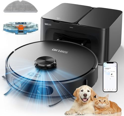 SHELIKI Robot Vacuum & Mop, 3-in-1 Robot Vacuum Cleaner with LiDAR Navigation, Smart Mapping and Max Suction 6000Pa, 70-Day Self-Drain Bases, Voice Control