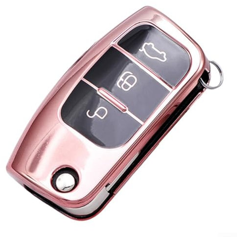 Auto-Fernbedienungsschlüssel-Hülle passend für Ford Fiesta/Focus/Mondeo, weiche TPU-Auto-Fernbedienungsschlüsselhülle (für Pink)