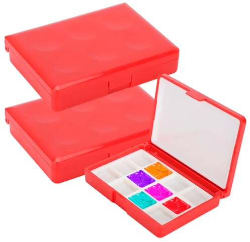 2 Stück Aquarell Leerkasten Rot Reise Leerer Aquarellkasten mit 12 Pfannen | Tragbare Aquarell Paletten Dose Farbbehälter aus Kunststoff für Künstler, Studenten und Erwachsene