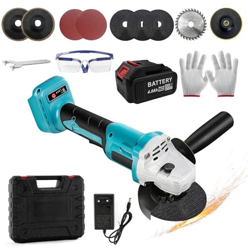 Smerigliatrice a Batteria 125mm Compatibile con Makita 18V, Brushless Smerigliatrice Angolare Motore con 4 Dischi Abrasivi e 1x4000mAh Batteria (Con caricatore)