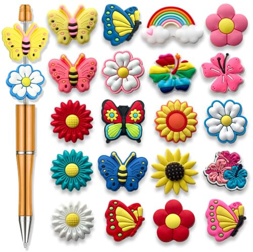 Yamobi Lot de 20 perles colorées pour stylos à perles, beaux bracelets de perles, petites perles pour stylo à perles, perles pour stylo à bille