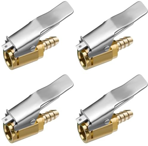 Rixotix 4 Stück 8mm Autoventil Hebelstecker Air Chuck, Messing 1/4 NPT Reifenfüllnippel Ventilaufsatz Momentstecker Hebelstecker Reifen Ventil Luftpumpe Clip für alle Reifenventile mit Ventilgewinde