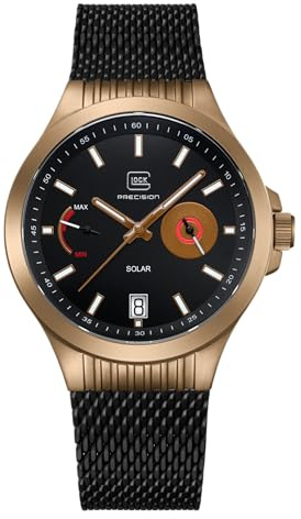 GLOCK Herren Solar Quarz Uhr | 42mm Gehäuse | Armbanduhr mit Coyote-Edelstahlgehäuse | Schwarzem Zifferblatt | Schwarzem Mesharmband | 10ATM | GW-19-3-22
