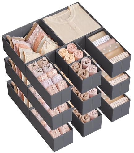 SONGMICS Aufbewahrungsbox für Schublade, 18er Set, Schubladen Organizer, Faltbox, Unterwäsche Organizer, Stoffbox für Socken, Unterwäsche, BHs, Krawatten und Schals, schiefergrau RDZ006G04