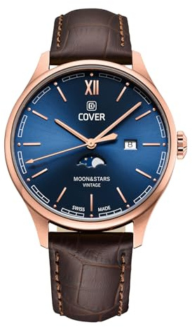 COVER CO202 Chapman Moon & Stars Herrenuhr mit Lederarmband Datum Mondphase 5 ATM