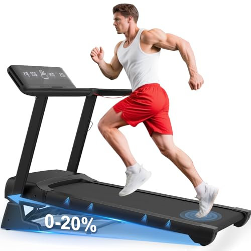 Cowmew Laufband für Zuhause, 7HP Laufband Klappbar mit 20% Steigung, 1km/h- 20km/h, LCD Display und Pulssensor, Belastung 200KG, App Kompatibles Laufband Große Lauffläche mit Shortcut Konsole