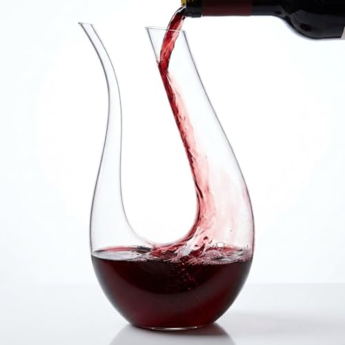 Gr8 Home Wine Decanter U-Shaped Mouth Blown Glass Aerating Red Wine Serving Carafe Pourer Dispenser Large 1.5 Litre Xmas Gift