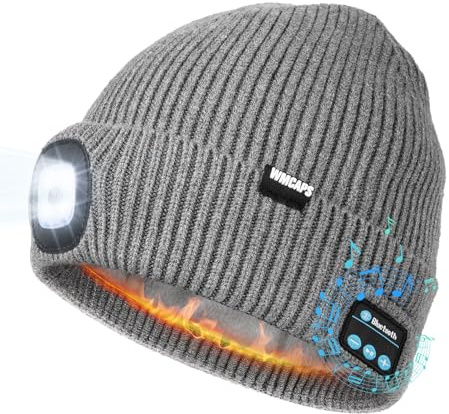Wmcaps Bluetooth LED Lighted Beanie with Thick Fleece Lining for Men Women | Works as headphone and stereo speakers & mic, super bright, Bluetooth 5.0, for dog walking, running, skiing, gifts for men