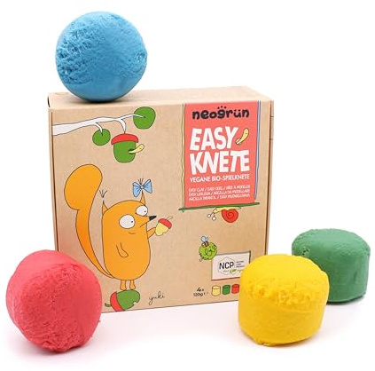 neogrün Easy-Knete 4er Set „Yuki“ – pflanzenbasierte Kinderknete, 4×120 g, weiche Bio-Knete, vegan & NCP-Zertifiziert, für Kleinkinder geeignet
