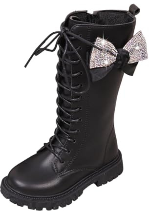 Scarpe da ragazza Stivali lunghi Stivali alti Stivali per bambini Autunno e Inverno Ragazze Stivali in pelle con Fondo Morbido Stivali invernali Impermeabile Moda Bambini Scarpe di gomma, Nero , 28 EU