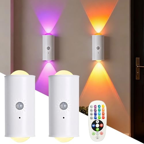 Recitem 2er Intelligentes LED-Nachtlicht mit Bewegungssensor, 16 Farben 1200mah Wandleuchte Innen/Aussen mit Bewegungsmelder Wiederaufladbare Wandleuchte für Wohnzimmer Balkon
