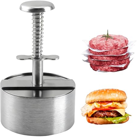Bogoro Edelstahl Hamburger Patty Maker, Verstellbarer Hamburger Patty Maker,Burger Presse,Enthält 200 Burger-Papier,Geeignet für Rindfleisch,Grillpartys,Gemüse,Fleisch und Feiern.(Ø 14 cm)
