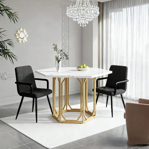 Sechseckiger Tisch mit Marmor-Optik & goldenen Metallbeinen | Küchen- & Frühstückstisch im modernen Design | 1-TLG., exklusiver Esstisch für kleine Räume