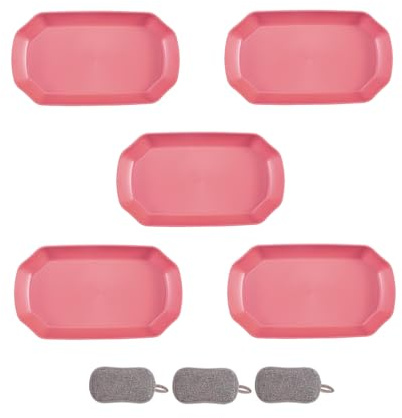 HSNAXingLife 5 Piezas Platos de Plastico Duro Reutilizables,Plato Para Fruta Pastel Ensalada Bocadillos Postres Pasta,Irrompible,Cuadrada,Gran Capacidad,Apto Para Microondas y Lavavajillas (Rojo)