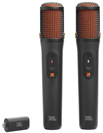 JBL EasySing Mics, 2 Microfoni Karaoke Wireless, Nero | Con AI e Rimozione Vocale in Tempo Reale e Dongle PartyBox USB-C