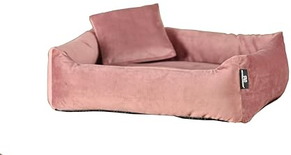 Rohrschneider Kuschelsofa Samt für Haustiere, mit hohem Rand und herausnehmbarem Innenkissen, 100% Polyester, waschbarer Bezug, Antirutsch-Unterseite, Versch. Größen und Farben (Rose, L: 90x65x22cm)