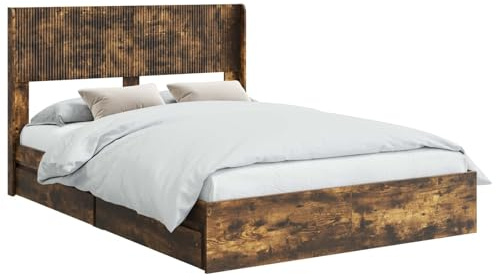 vidaXL Bettgestell mit Stauraum und Kopfteil Geräucherte Eiche, Moderner Stauraum-Bett, rechteckiger Rahmen, Elegantes Kopfteil, minimalistischer Stil, praktisches Möbelstück