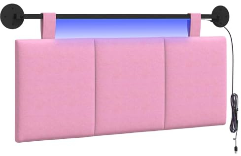 vidaXL Hängendes Kopfteil Mit LED Licht Rosa Stoff, Schlafzimmer, Rechteckig, Modern, Wandmontage, Anpassbares Kopfteil, Ergonomisch, Platzsparend, Akzentpaneel