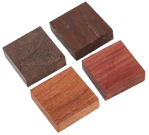 RORPOIR 4pcs Square Wood Turning Blanks for Ring Making and DIY Crafts, Unfinished Chicken Wing Wood Pieces for Wooden Jewellery and Small Woodcraft Projects