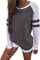 Famulily Women's Long Sleeve Baseball Tee Shirt Crew Neck Colorblock Striped Tops(Dark Grey,XX-Large)